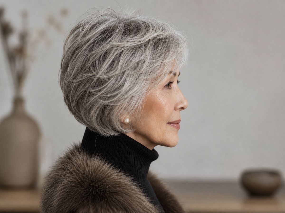 Silver Layered Pixie With Sweep Silver Layered Pixie With Sweep — Winter Haircuts for Women Over 70