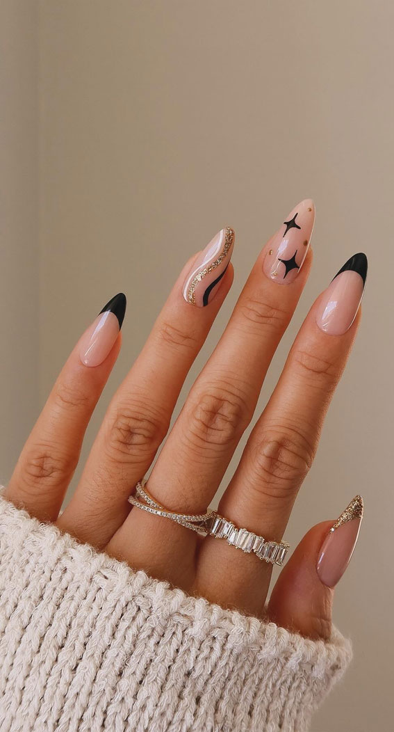 Black French Tip Star Accents Black French Tip Star Accents — New Years Nail Colors 2027