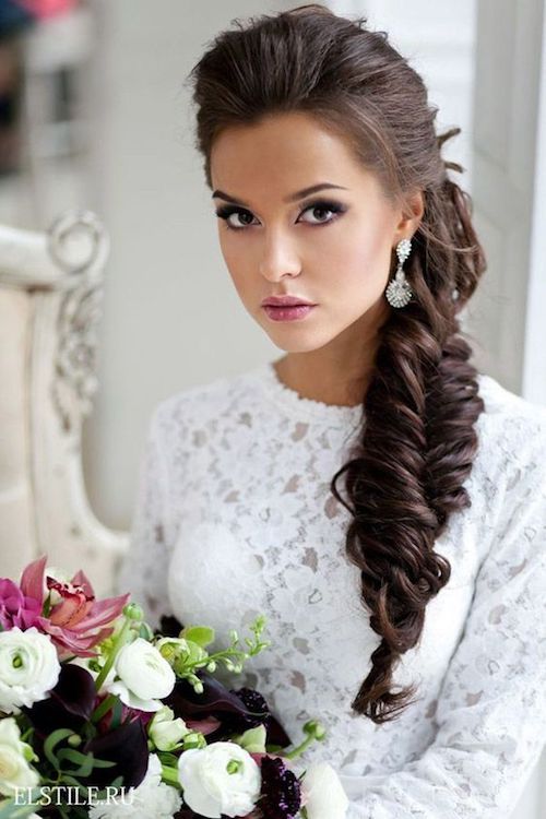 Voluminous Dark Brown Fishtail Braid — Winter Wedding Hairstyles