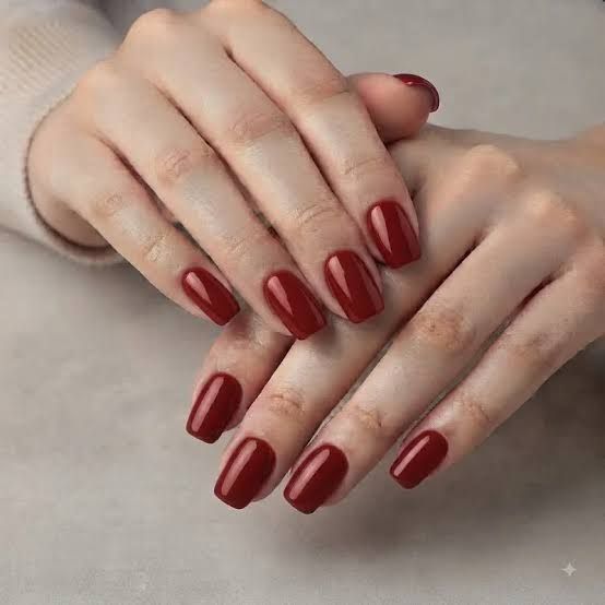 Medium Square Solid Glossy Red Nails Medium Square Solid Glossy Red Nails — Minimalist Christmas Nails 2026
