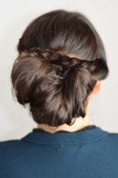 Dark Brown Bun With Braided Band Dark Brown Bun With Braided Band — Winter Party Hairstyles