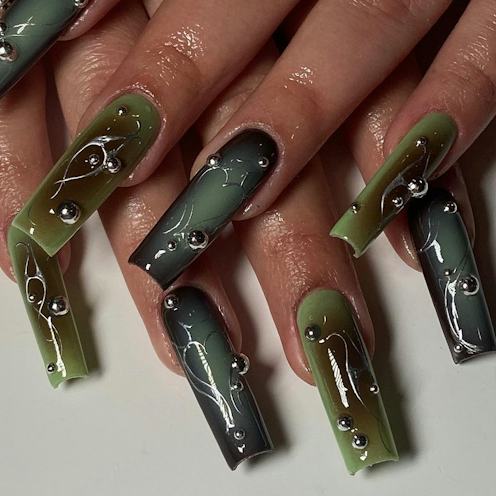 Glossy With Chrome Accents Visual Idea — Long Winter Coffin Nails