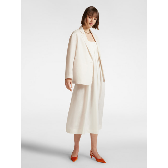 Cream Linen Blazer and Midi Dress for Chic Smart Casual Cream Linen Blazer and Midi Dress for Chic Smart Casual — Nashville Winter Outfits