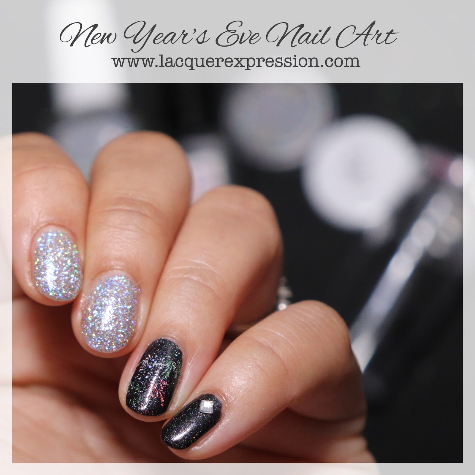 Short Oval Black Firework Glitter Nails Short Oval Black Firework Glitter Nails — New Years Eve Nails 2027
