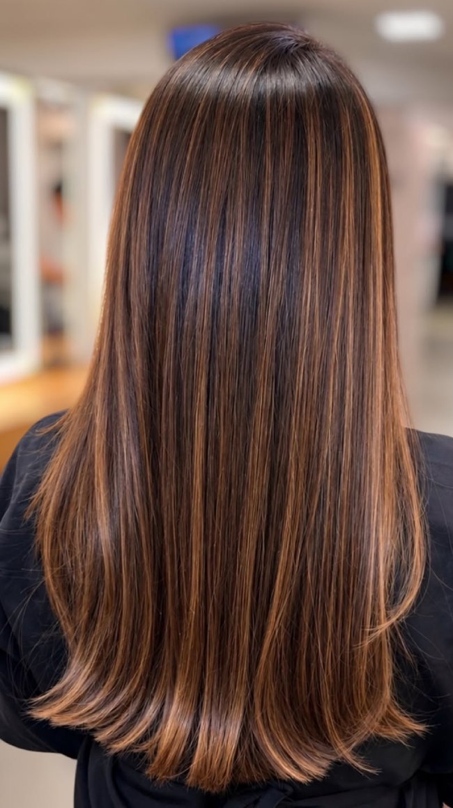 Long Dark Brown with Vibrant Cinnamon Highlights Long Dark Brown with Vibrant Cinnamon Highlights — Cinnamon Brown Hair