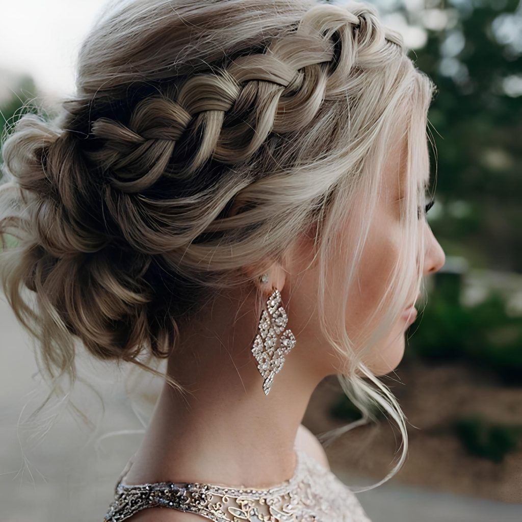 Ash Blonde Updo With Braided Crown — Winter Bun Hairstyles
