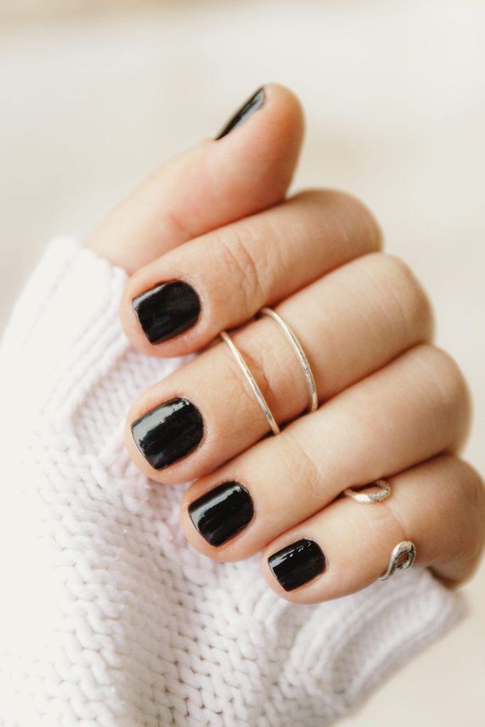 Deep Glossy Black Nails Deep Glossy Black Nails — Short Winter Round Nails