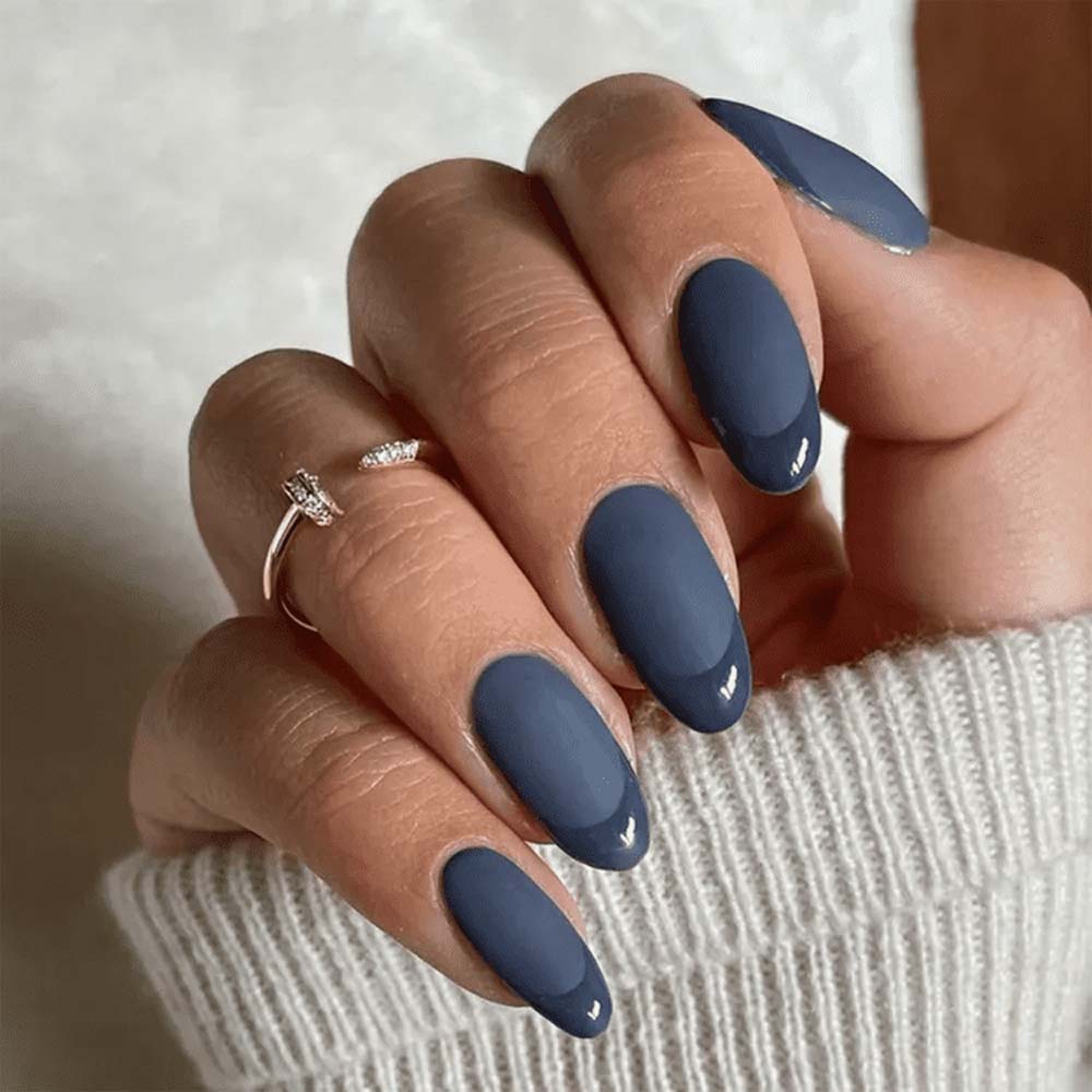 Matte Blue French Tip Almond Nails Matte Blue French Tip Almond Nails — Winter Matte Nails