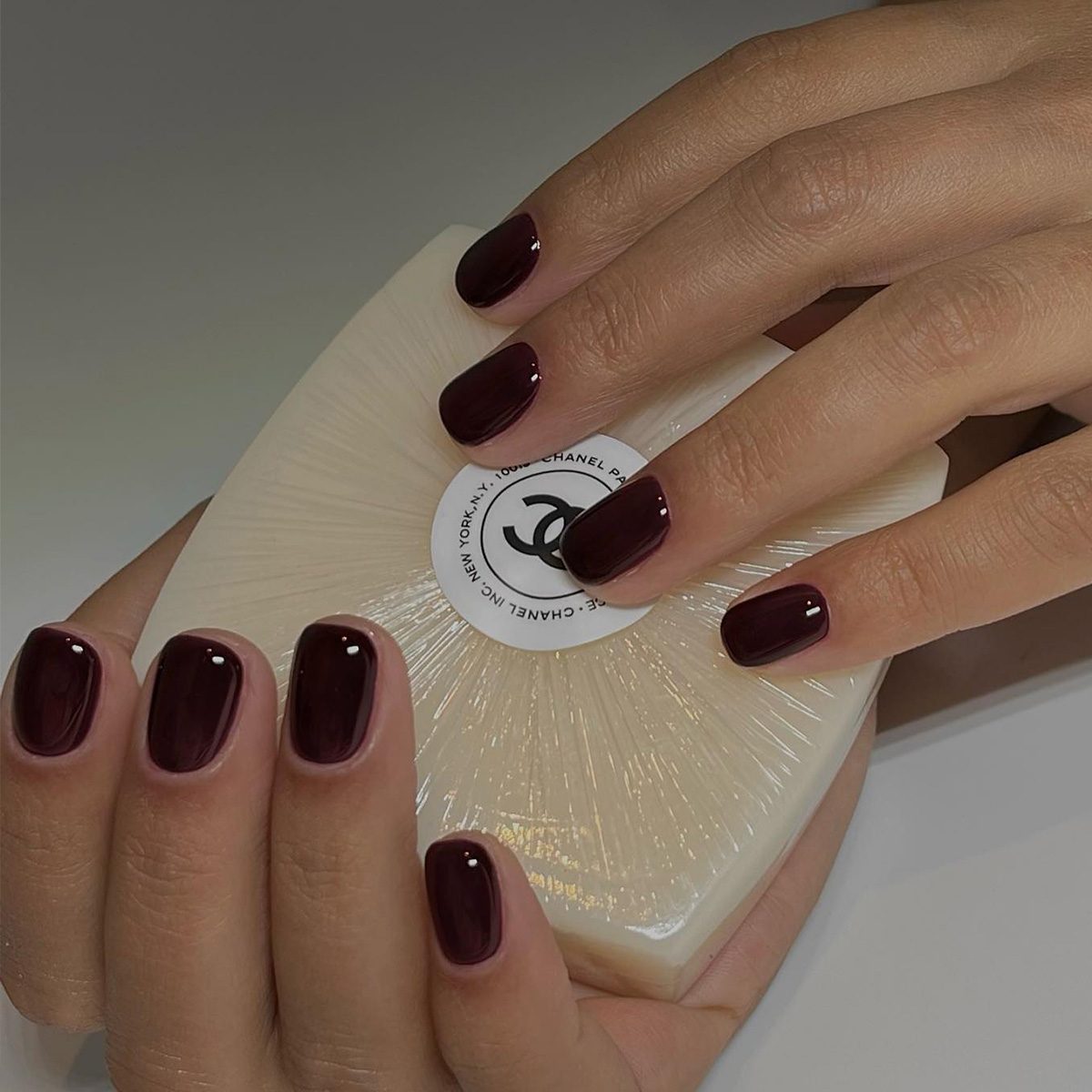 Simple Deep Burgundy Short Ovals Simple Deep Burgundy Short Ovals — Burgundy Christmas Nails 2026