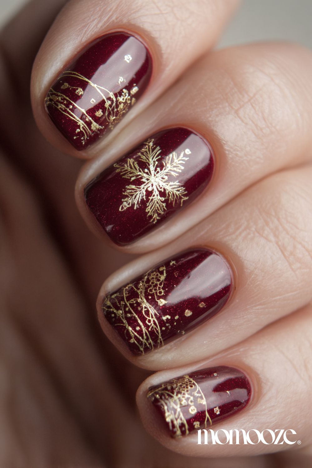 Burgundy Snowflake Glitter Short Squares Burgundy Snowflake Glitter Short Squares — Wine Christmas Nails 2026