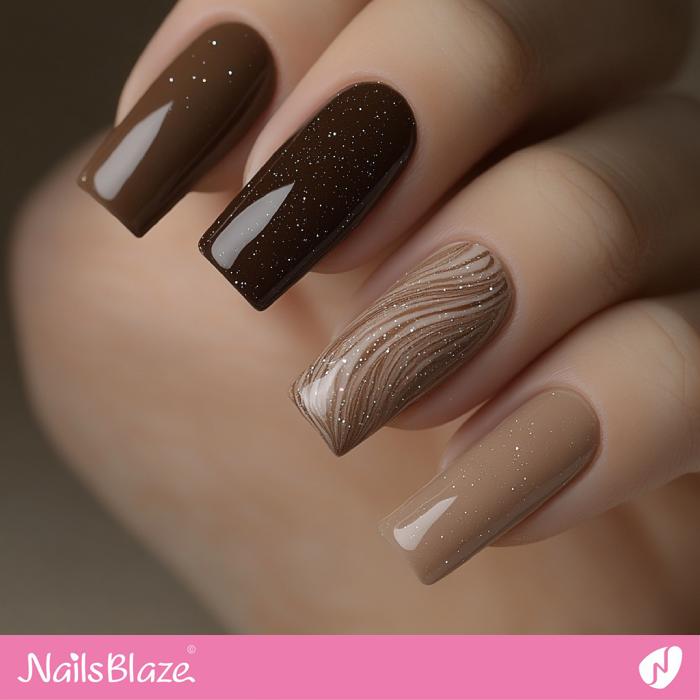 Muted Rose Brown Long Almonds With Accent Muted Rose Brown Long Almonds With Accent — Mocha Nails
