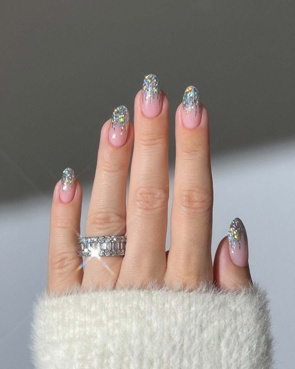 Silver Glitter Gradient on Sheer Pink Silver Glitter Gradient on Sheer Pink — New Years Gel Nails 2027