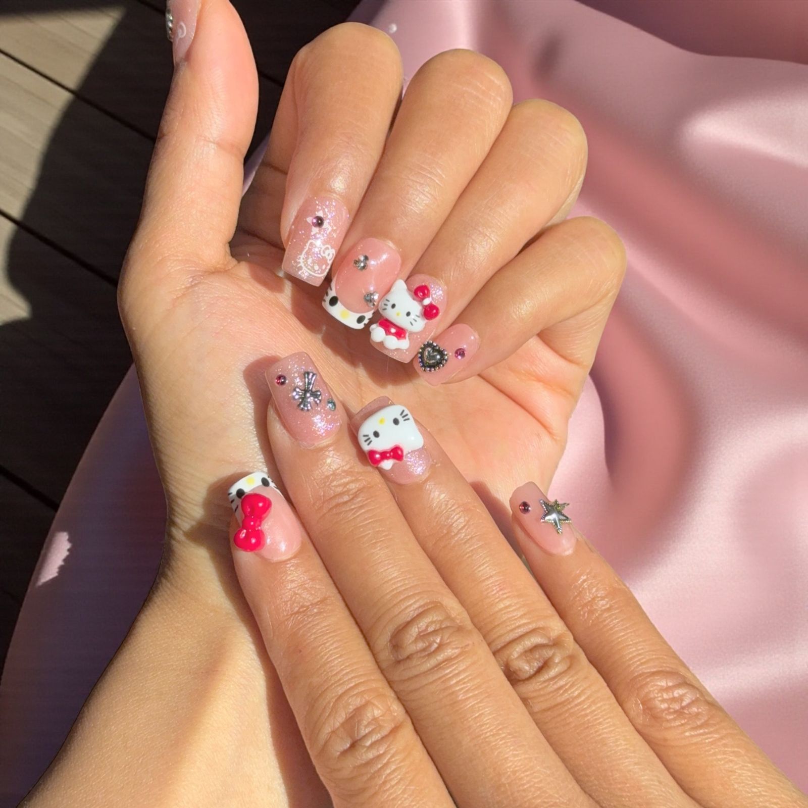 Festive Red Hello Kitty Square Nails — Hello Kitty Christmas Nails 2026