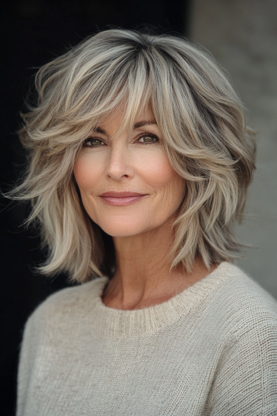 Shoulder-Length Waves With Side Fringe Shoulder-Length Waves With Side Fringe — Winter Haircuts for Women Over 50