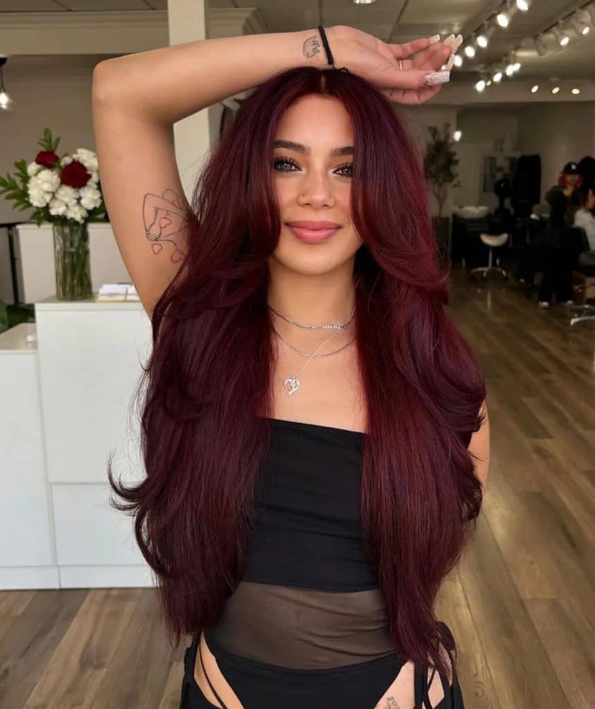 Vibrant Burgundy With Voluminous Curls Vibrant Burgundy With Voluminous Curls — Burgundy Hair Color