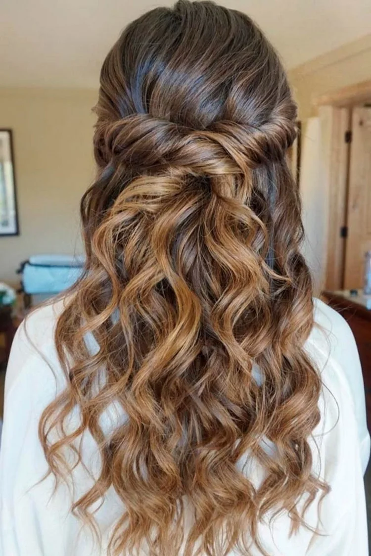 Medium Brown Twisted Strands with Curls Medium Brown Twisted Strands with Curls — Winter Half Up Half Down Hairstyles