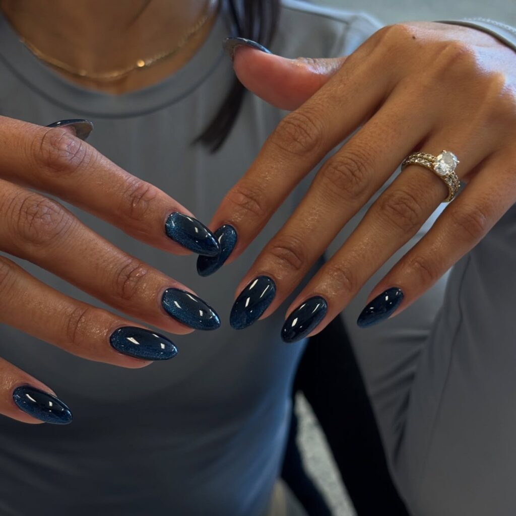 Shimmering Deep Navy Blue Shimmering Deep Navy Blue — Winter Nail Trends