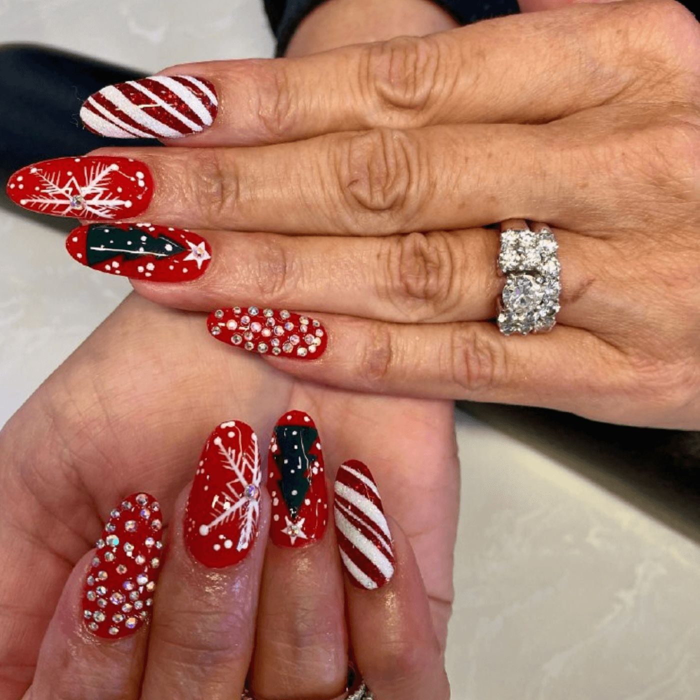 Long Stiletto Red Glitter French Snowflake Long Stiletto Red Glitter French Snowflake — Red Christmas Nails 2026