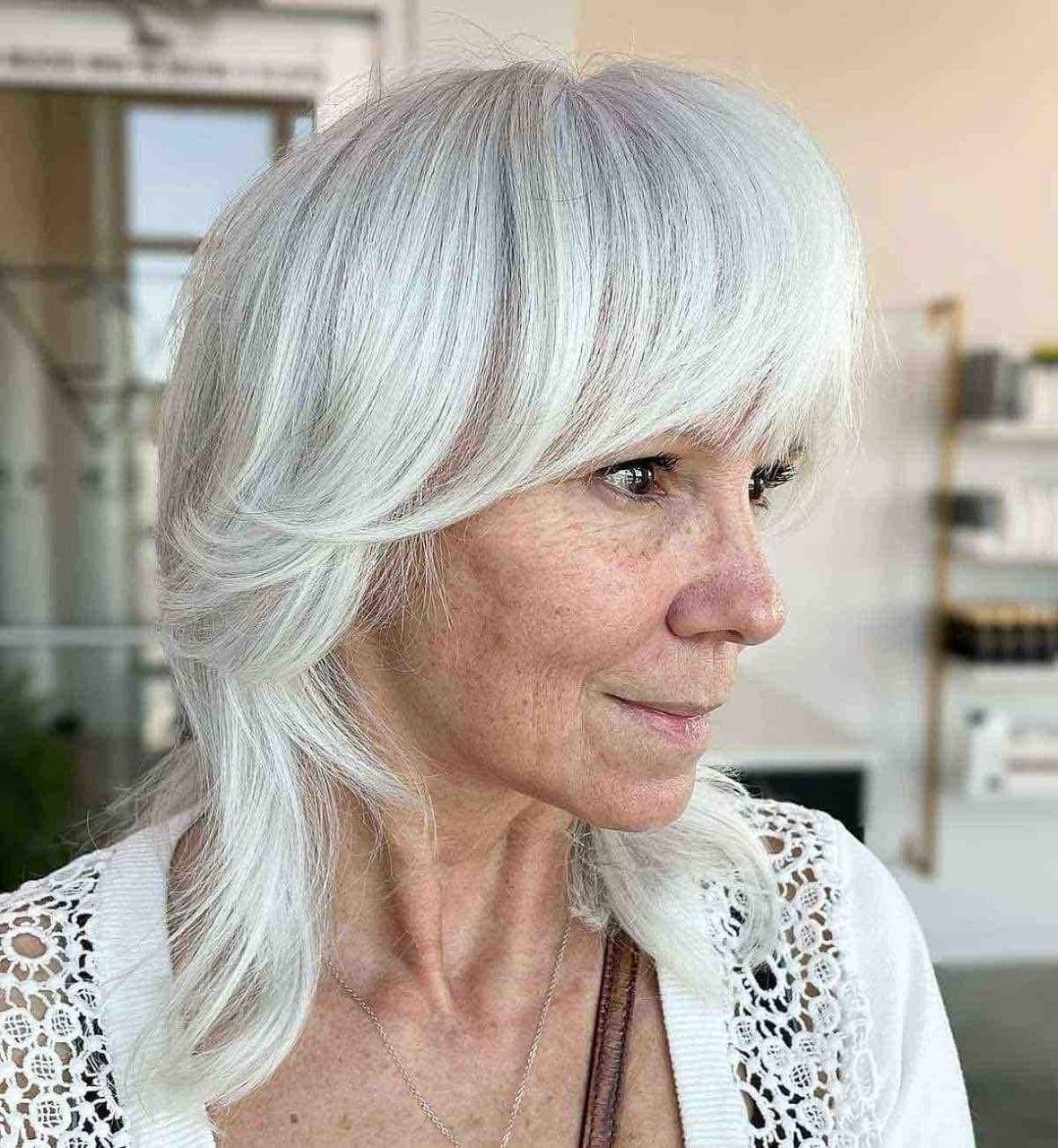Collarbone Shag With Ash Blonde Highlights Collarbone Shag With Ash Blonde Highlights — Winter Haircuts for Women Over 60
