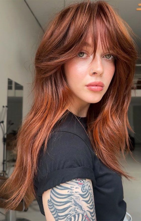 Collarbone Shag Burnt Copper Auburn Collarbone Shag Burnt Copper Auburn — Winter Auburn Hair Color