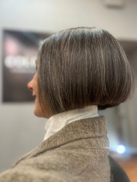 Ear-Length Grey Bob With Sharp Line — Winter Hairstyles for Thin Hair