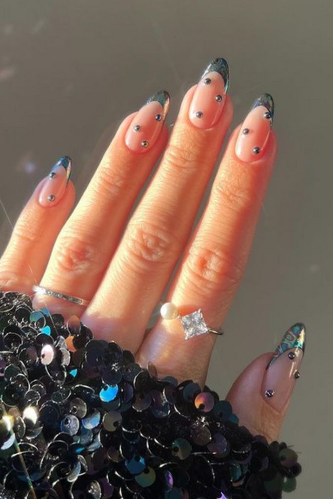 Beige Coffin Nails with Gold Outline and Studs Beige Coffin Nails with Gold Outline and Studs — New Years Nails 2027