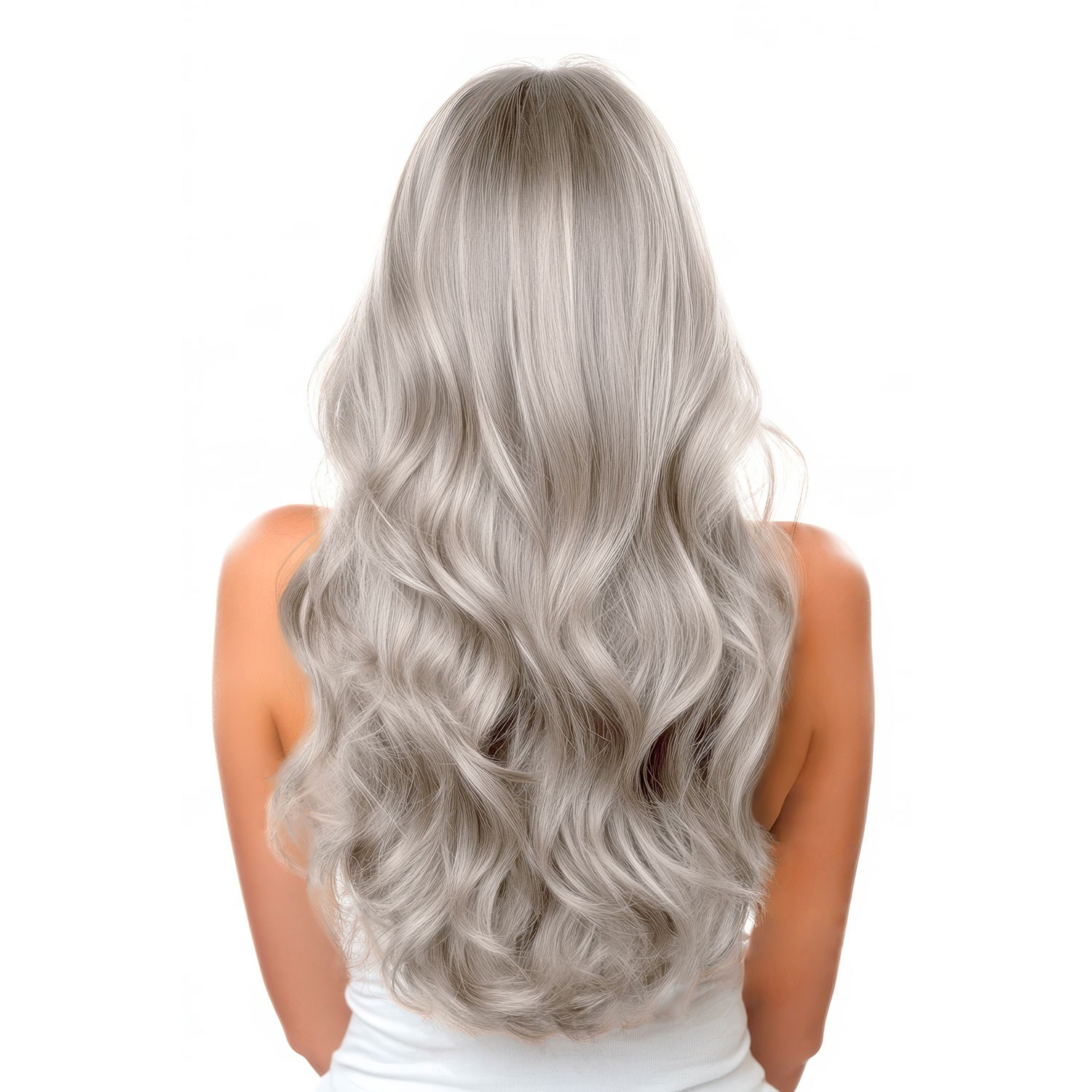 Mid-Back Wavy Ash Uniform Silver Mid-Back Wavy Ash Uniform Silver — Icy Blonde Hair