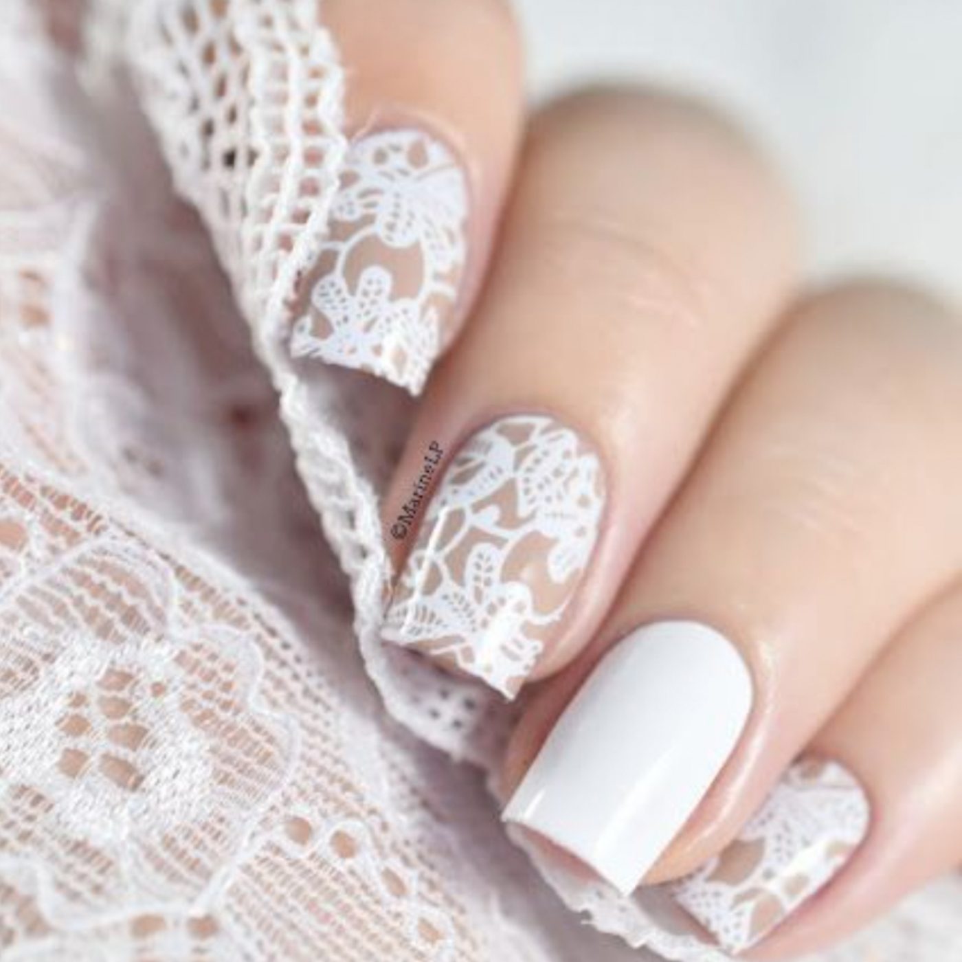 Short Square Lace Pattern Nails Short Square Lace Pattern Nails — Winter Wedding Nails