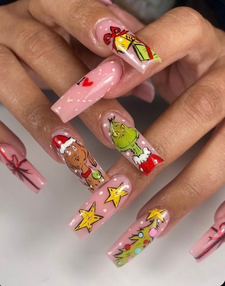 Pink Polka Dot Long Square Grinch Nails Pink Polka Dot Long Square Grinch Nails — Grinch Nails 2026