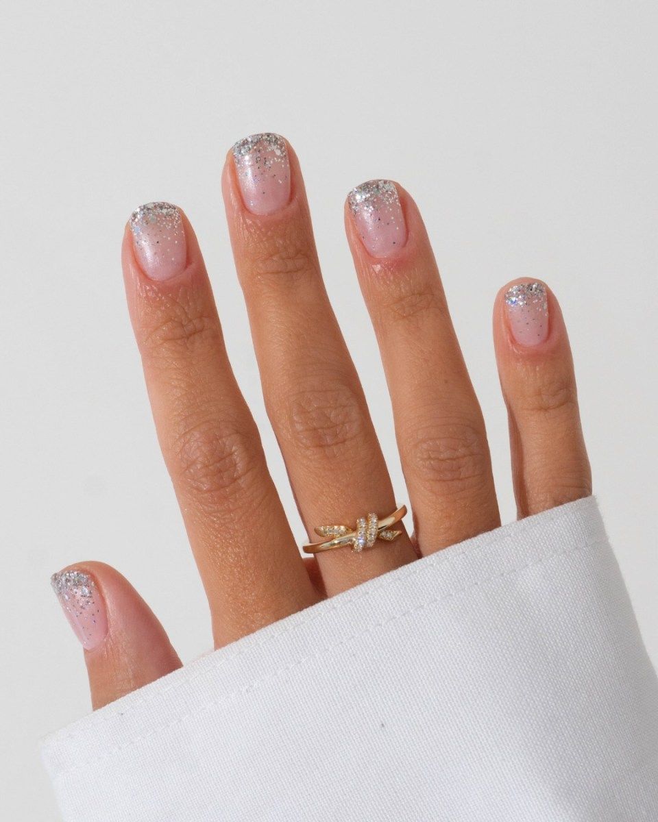 Silver Glitter French Tip Almonds Silver Glitter French Tip Almonds — Winter Wedding Guest Nails