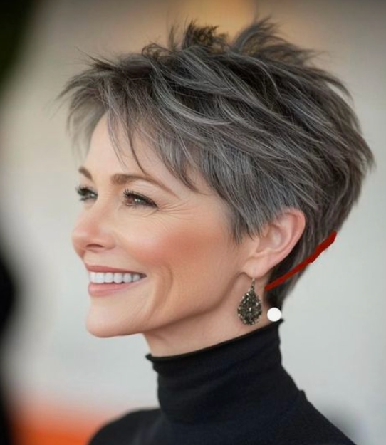 Textured Silver-Grey Pixie Textured Silver-Grey Pixie — Winter Hair Colors for Women Over 70