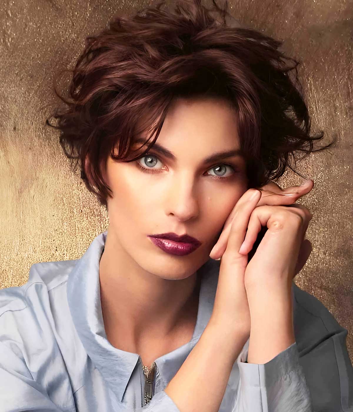 Dark Auburn Tousled Pixie With Red Undertones Dark Auburn Tousled Pixie With Red Undertones — Winter Hair Colors for Women Over 40
