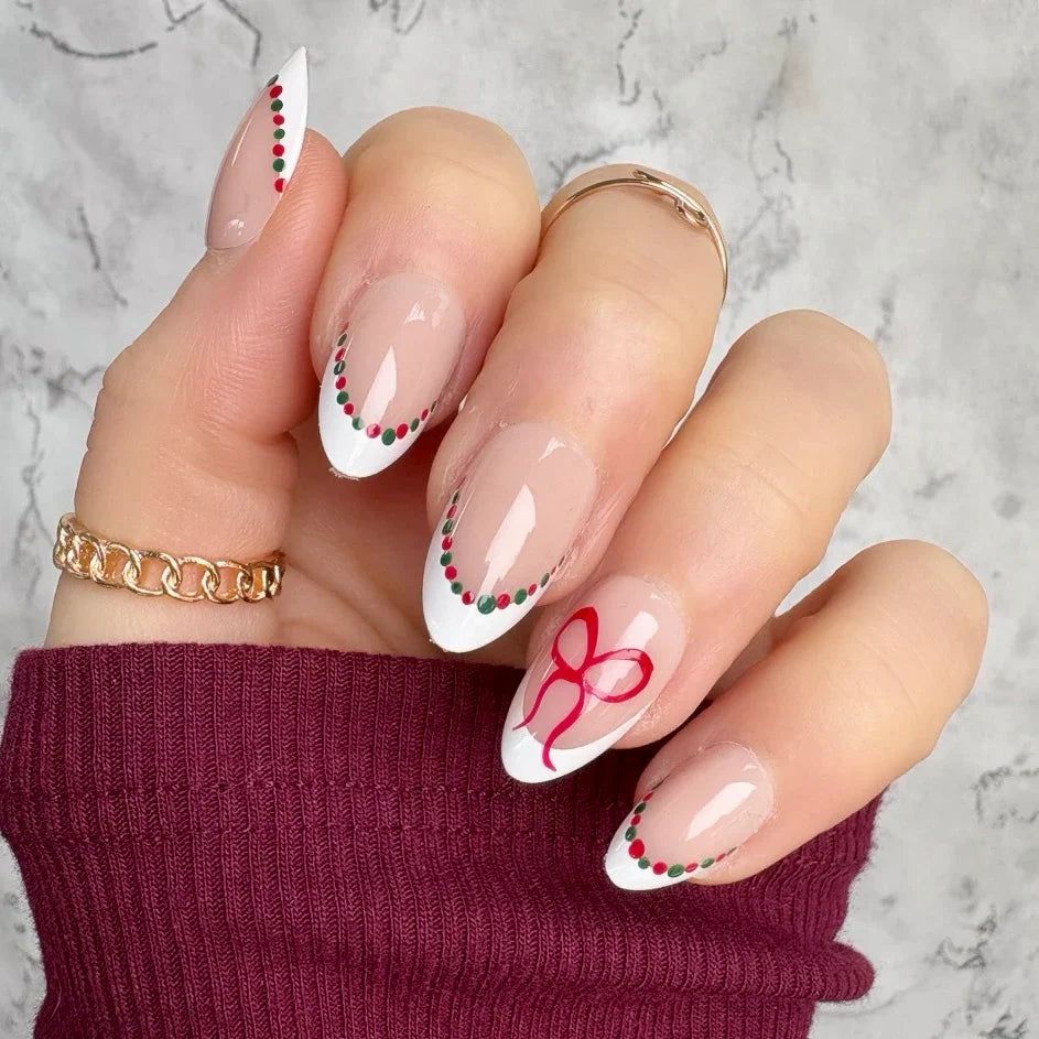 One Hand Close-Up Visual Idea One Hand Close-Up Visual Idea — Short Christmas Almond Nails 2026