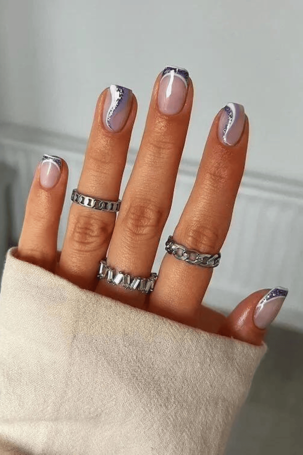 Lilac Silver Glitter Wavy French Nails Lilac Silver Glitter Wavy French Nails — Classy Short Winter Nails