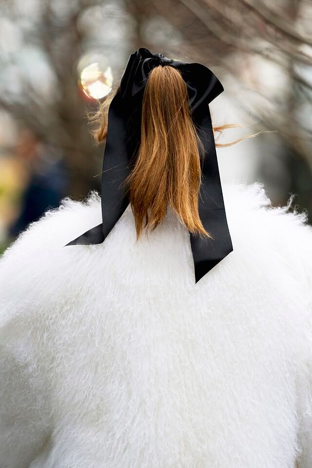Red Low Ponytail With Black Satin Bow Red Low Ponytail With Black Satin Bow — Winter Ponytail Hairstyles