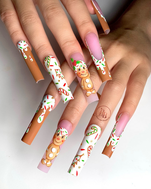 Brown Gingerbread Man Icing Effect Coffin Nails Brown Gingerbread Man Icing Effect Coffin Nails — Christmas Coffin Nails 2026
