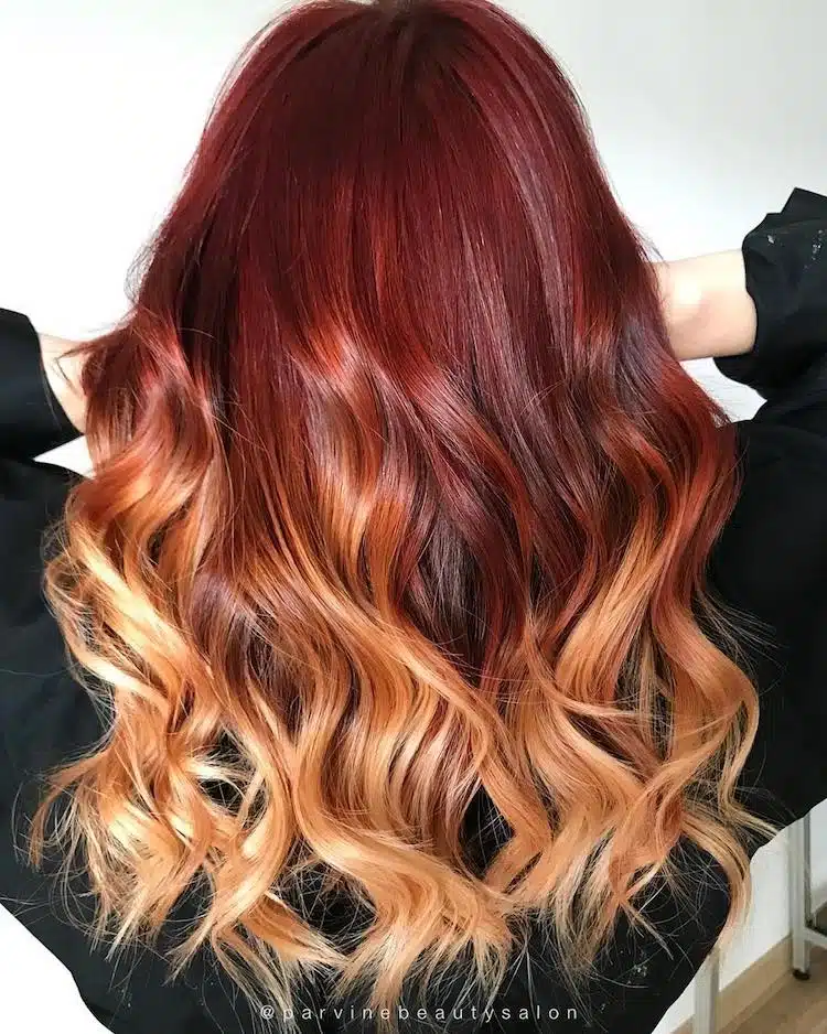 Fiery Dark Red to Bright Orange Ombre Fiery Dark Red to Bright Orange Ombre — Winter Ombre Hair