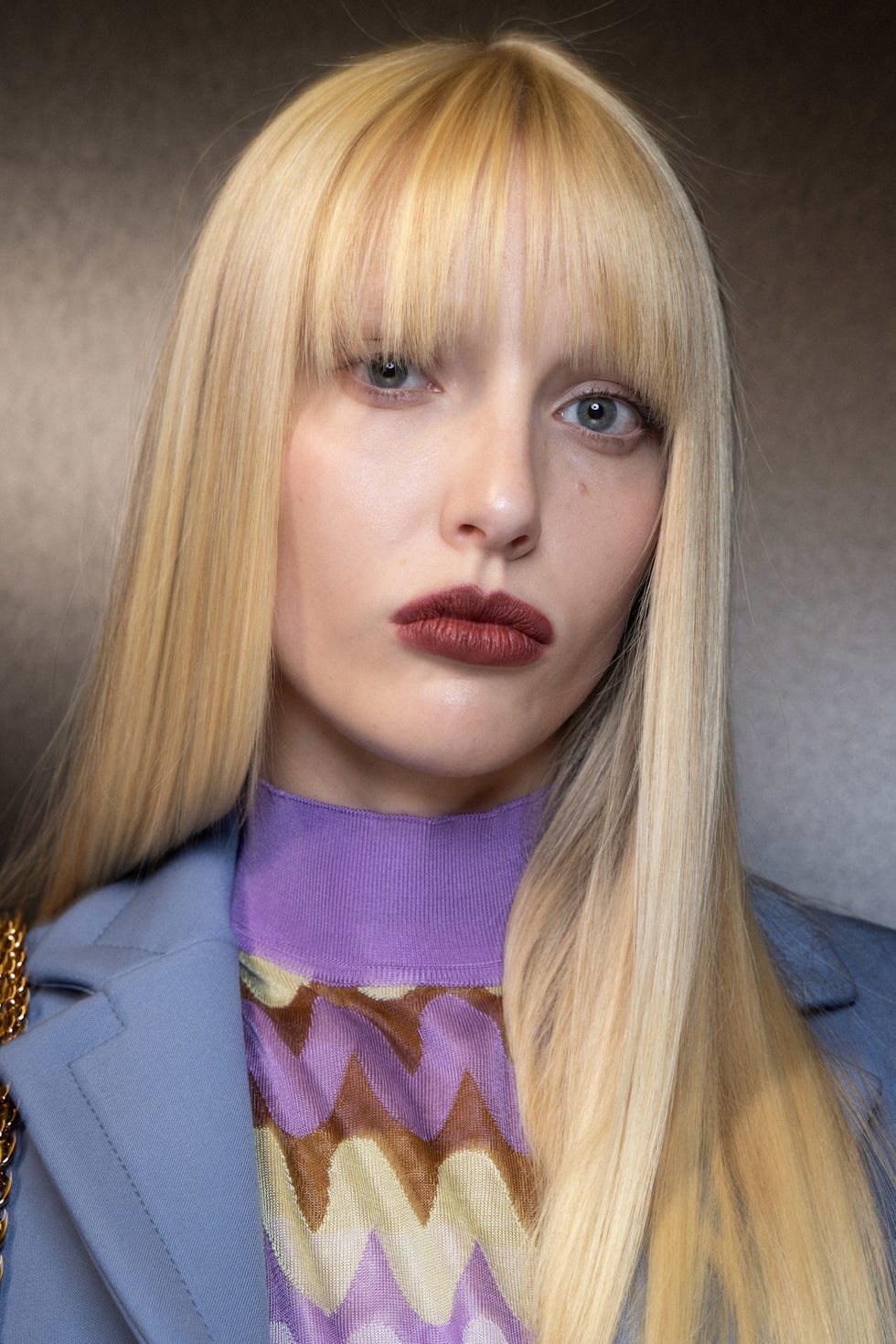 Platinum Blonde Mid-Back With Blunt Bangs Platinum Blonde Mid-Back With Blunt Bangs — Winter Haircuts with Bangs