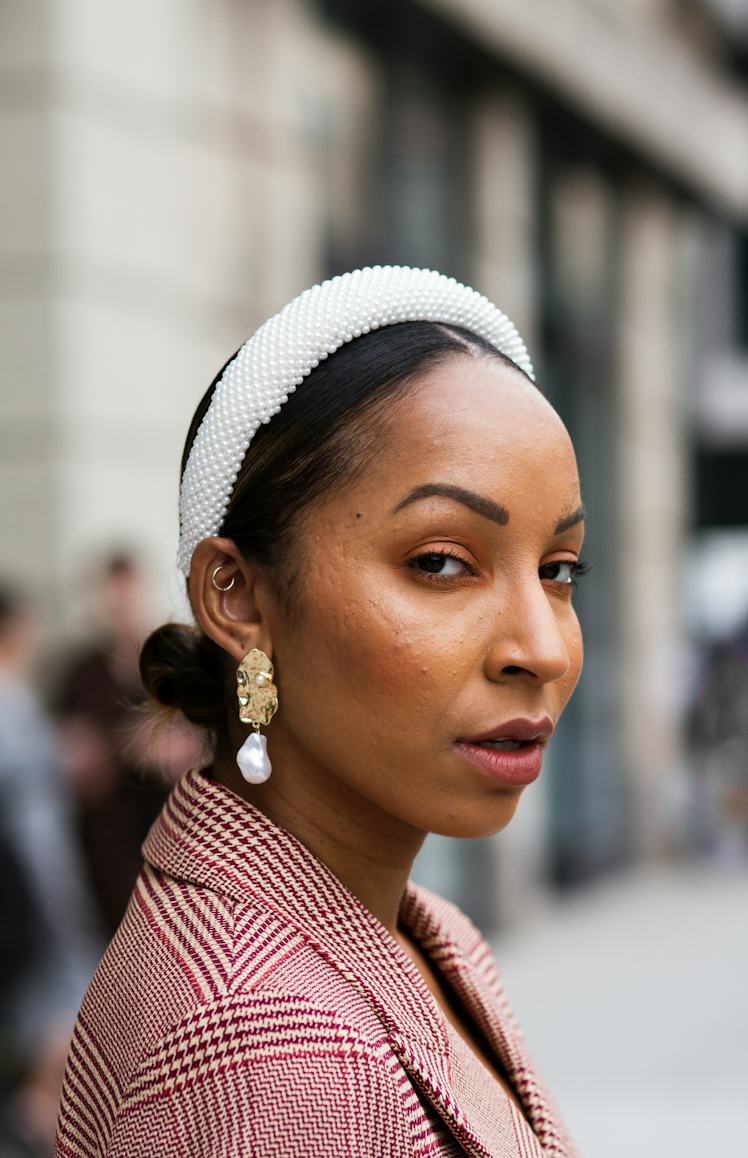 Elegant Low Bun with Pearl Headband — Winter Hairstyles with Headband