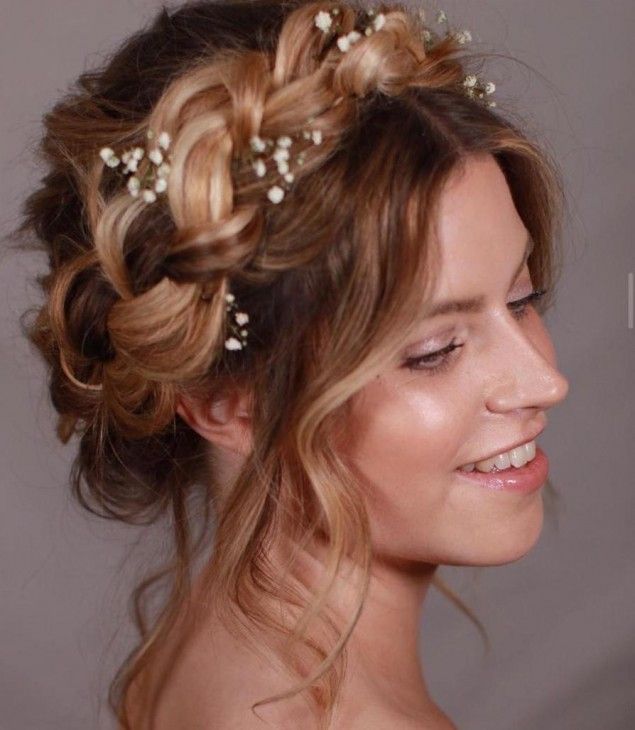 Braided Crown With Floral Accents Braided Crown With Floral Accents — Winter Formal Hairstyles