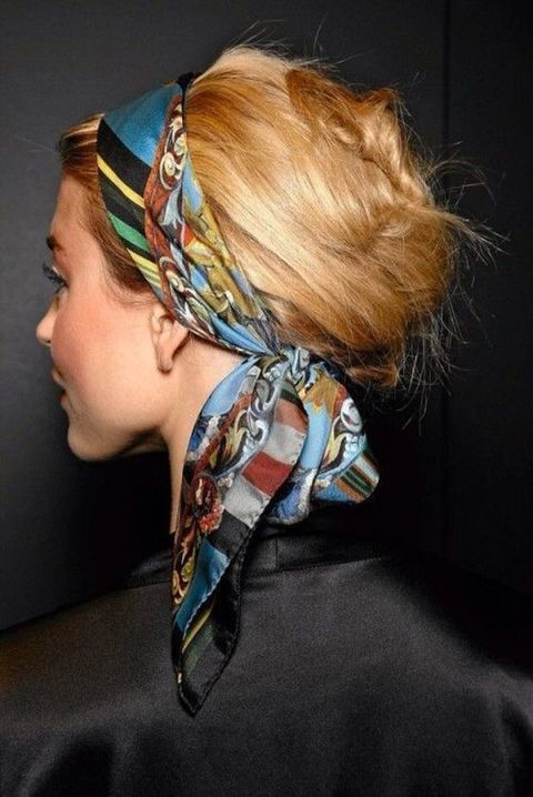 Blonde Updo with Colorful Scarf Blonde Updo with Colorful Scarf — Winter Hairstyles with Scarf
