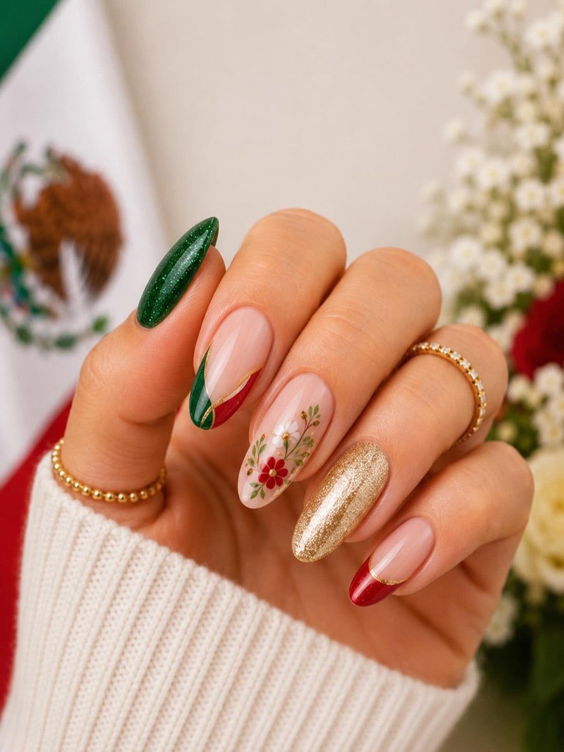 Glossy And Metallic Visual Idea — Green Christmas Nails 2026