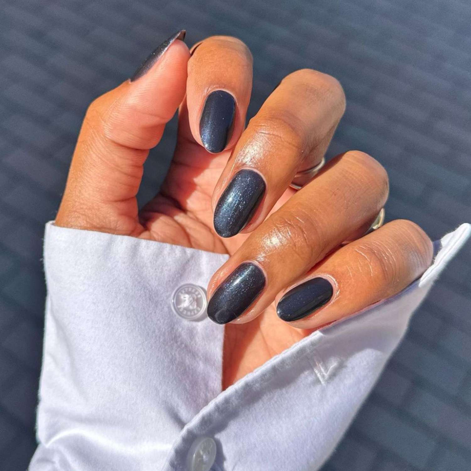 Dark Grey Blue Shimmer Nails Dark Grey Blue Shimmer Nails — Winter Work Nails