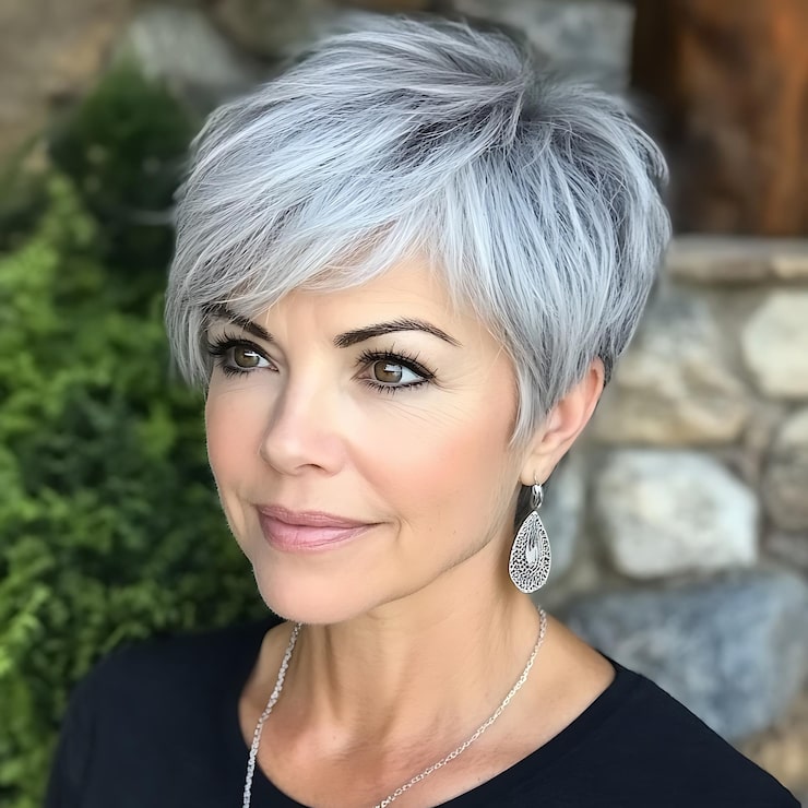 Textured Layered Pixie With Side Bangs Textured Layered Pixie With Side Bangs — Winter Haircuts for Gray Hair