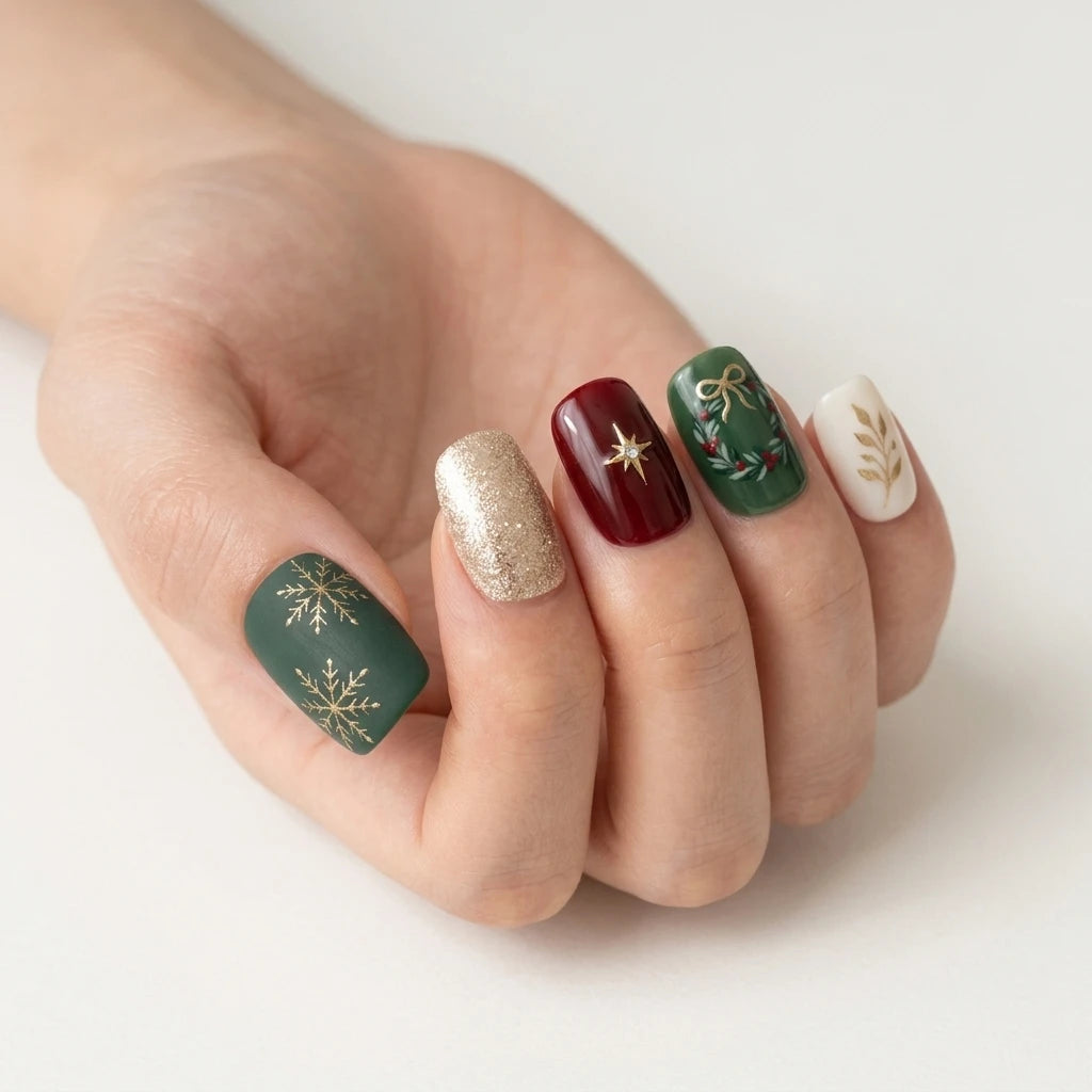 Matte Green Nails With Gold Accents Matte Green Nails With Gold Accents — New Years Press On Nails 2027