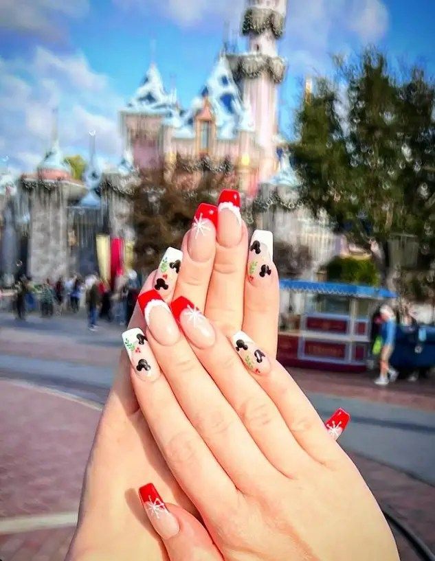 French Tips with Mickey and Snowflakes French Tips with Mickey and Snowflakes — Disney Christmas Nails 2026