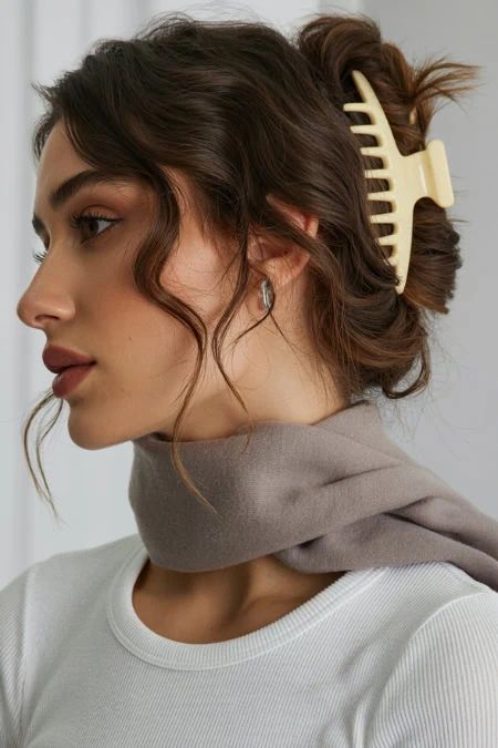 Chic Updo With Loose Curls and Scarf Chic Updo With Loose Curls and Scarf — Winter Hairstyles for Long Hair