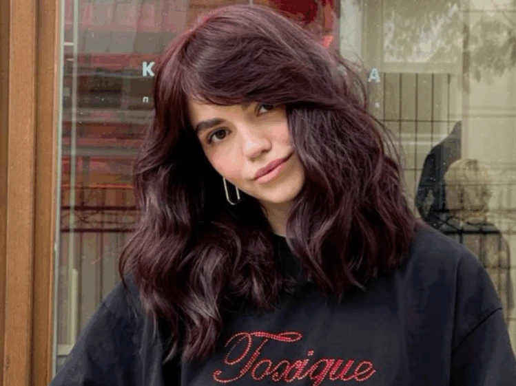 Rich Cherry Cola With Side-Swept Bangs Rich Cherry Cola With Side-Swept Bangs — Cherry Cola Hair Color