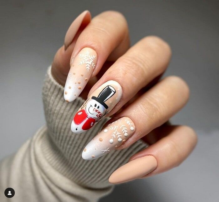 Snowman Gradient Almond Nails — Winter Nails for Teens