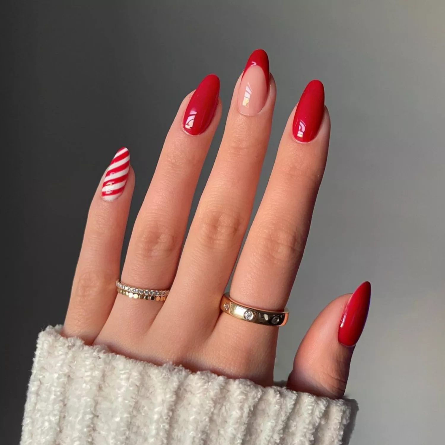 Vibrant Red Candy Cane French Tip Nails Vibrant Red Candy Cane French Tip Nails — Aesthetic Winter Nails